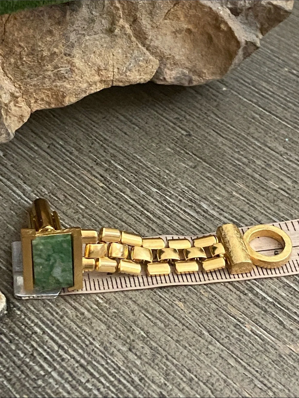 Vintage DANTE’ Gold Tone Genuine Jade Cuff Links & Tie Pin Set In Original Box